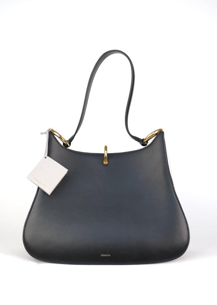 Rabanne Large Ring Black Leather Shoulder Bag