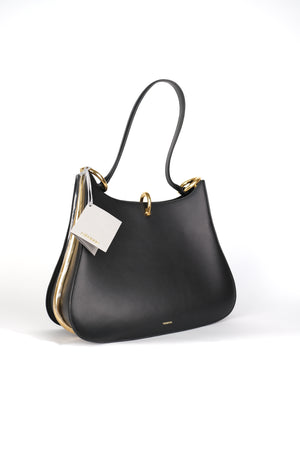 Rabanne Large Ring Black Leather Shoulder Bag