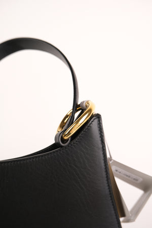 Rabanne Large Ring Black Leather Shoulder Bag