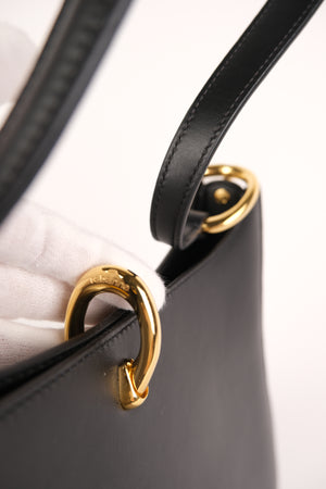 Rabanne Large Ring Black Leather Shoulder Bag